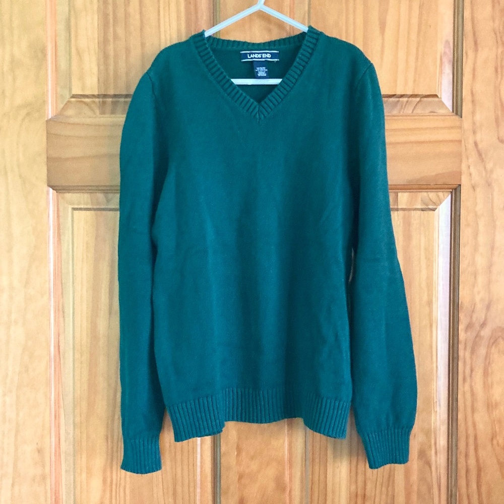 Boy’s size 12 Lands’ End green V-neck sweater-perfect for family pictures